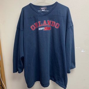 Vintage navy ESPN ZONE Orlando Long Sleeve V Neck Drop Shoulder T Shirt